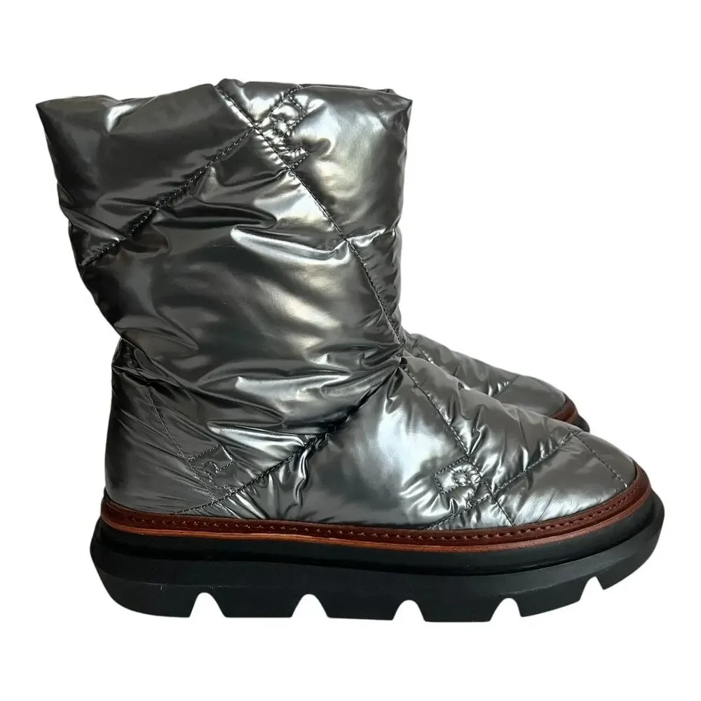 Tory Burch Sleeping Bag Quilted Puffy Platform Sliver Snow Boots Size 10.5